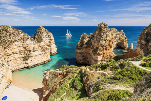 Scenic landscape and beach on Algarve coast, Portugal