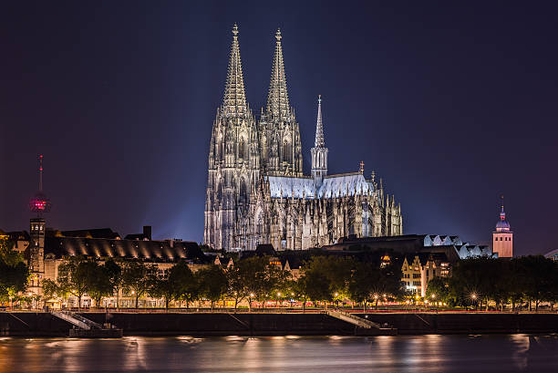 Cologne Cathedral seen at night from the other side of the Rhine
