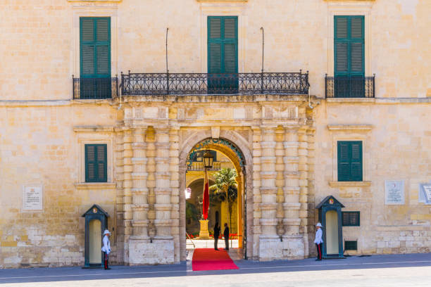 Valletta, Malta, May 3, 2017: View of the national guard in front of the grandmasters palace in Valletta, Malta