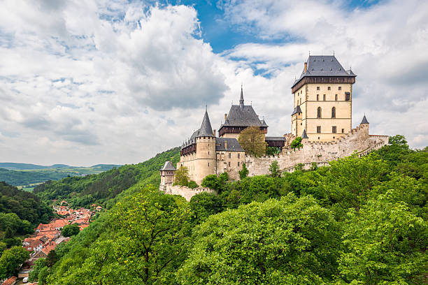 Karlstein, Czech Republic - May 26, 2016: Karlstein Castle is a large Gothic castle founded in 1348 by King Charles IV, Holy Roman Emperor and King of Bohemia.