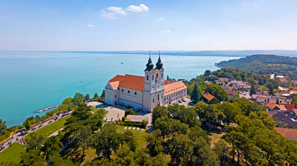 Aerial image of the Tihany Abbey, at Lake Balaton in Hungary