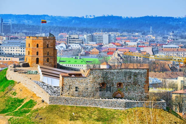 Gediminas Castle Tower or Gedimin's Tower"nGedimino pilies boksas,the western tower of the Upper Vilna castle. Vilnus. Lithuania.