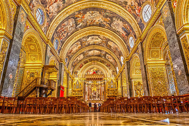 Valetta, Malta - January 21, 2015: St John's Co-Cathedral a gem of Baroque art and architecture interior. Valetta, Malta